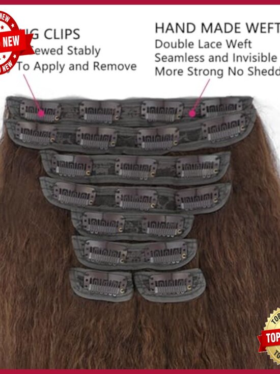 20 Inch Kinky Straight Clip-In Human Hair Extensions 8pc Set 110g main image 4